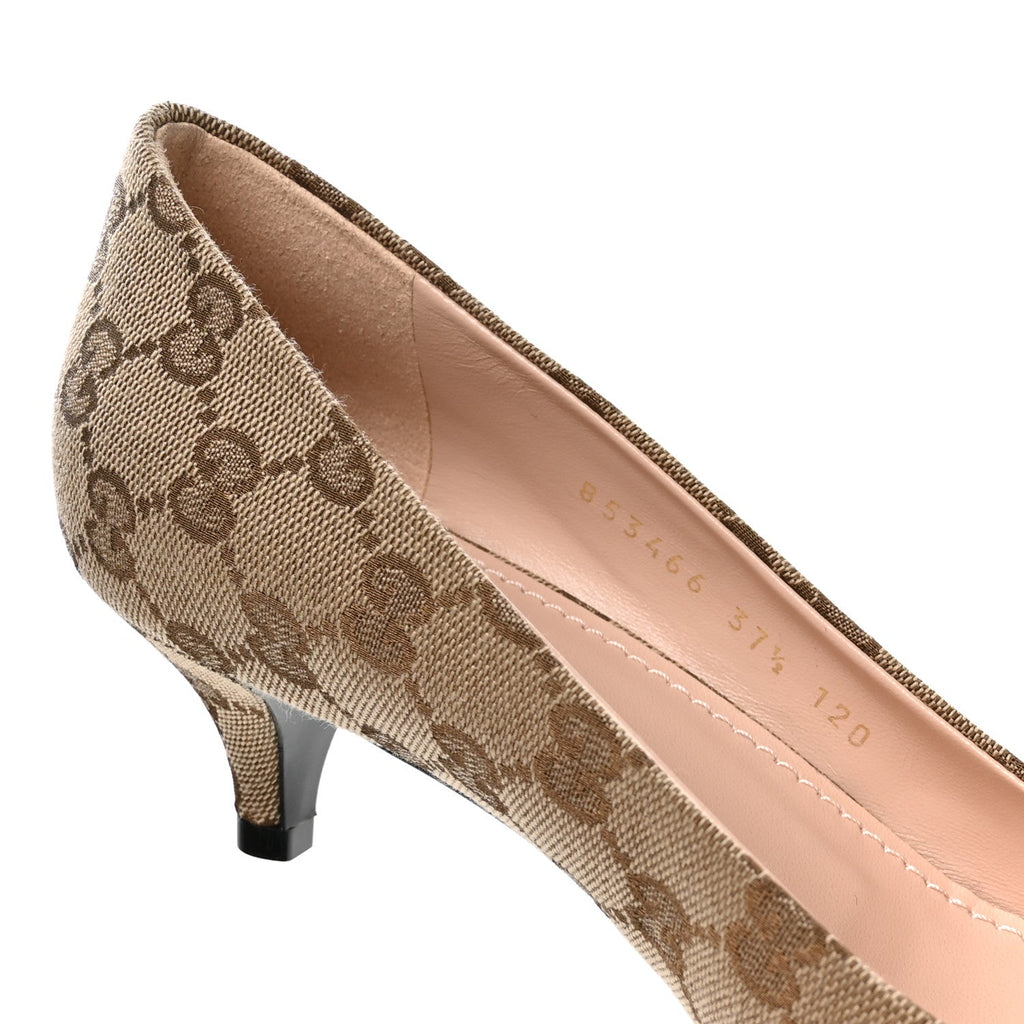 Canvas GG Monogram Horsebit Slingback Pumps 37.5 Beige Ebony Cocoa