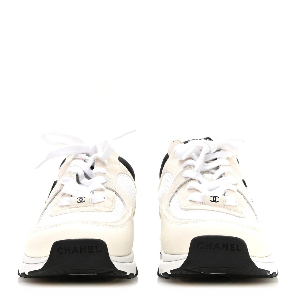 Mesh Suede Calfskin Grained Calfskin Womens CC Sneakers 40.5 White Black