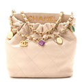 Lambskin Resin Quilted Small Bucket Bag Beige