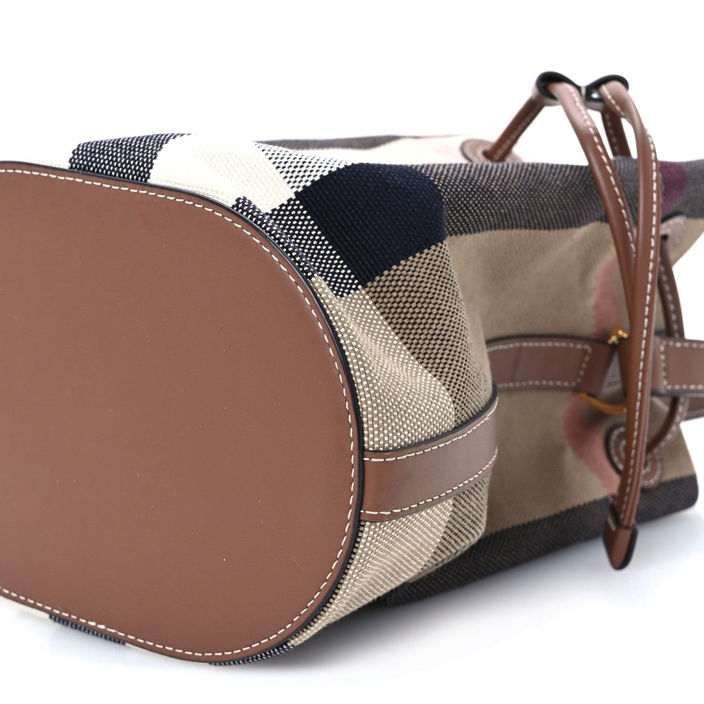 Giant Check Canvas Small Bucket Bag Taupe Brown