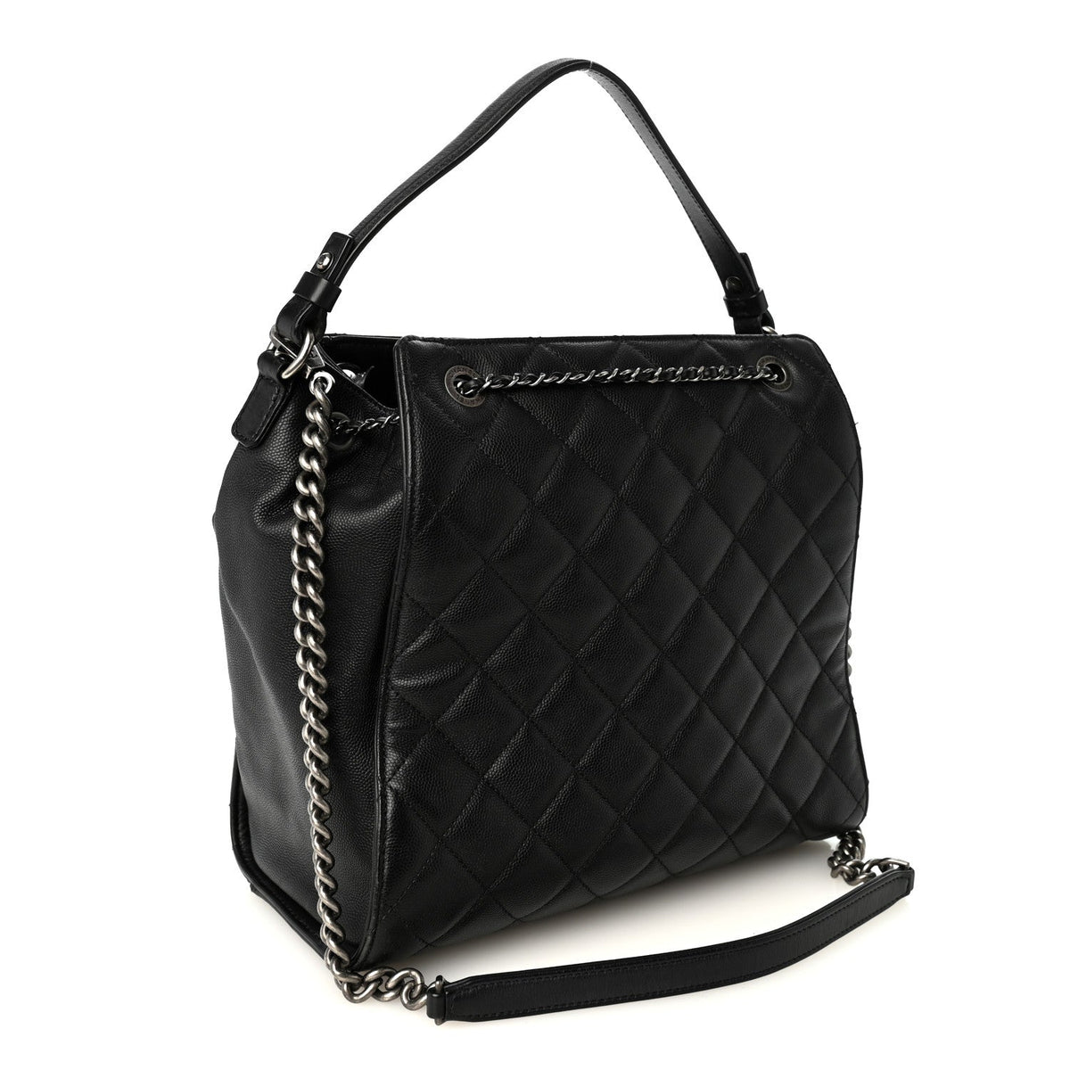 Caviar Quilted Medium CC Bucket Bag Black