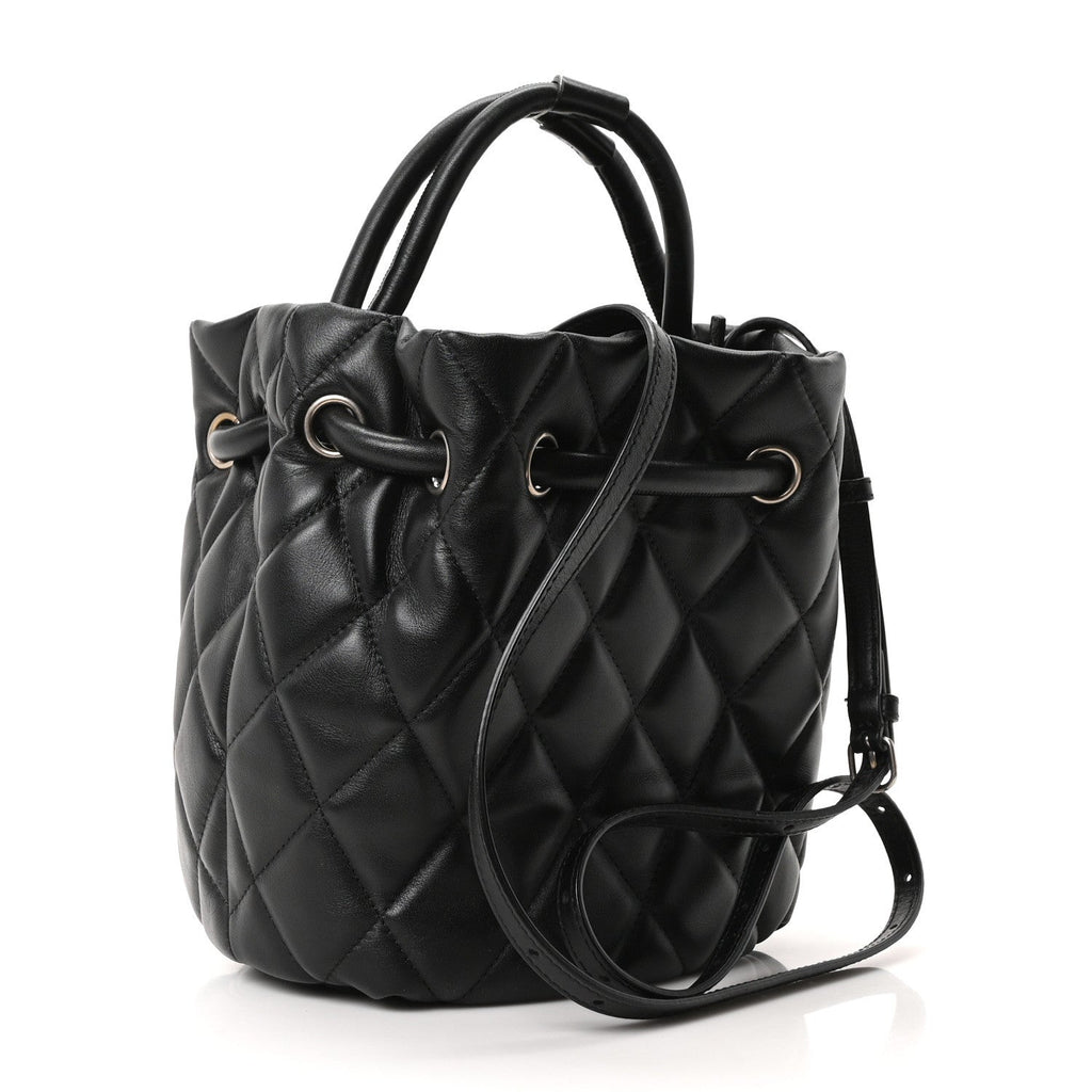 Nappa Calfskin Quilted Touch B Bucket Bag Black