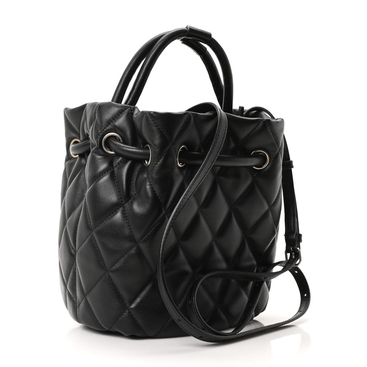Nappa Calfskin Quilted Touch B Bucket Bag Black