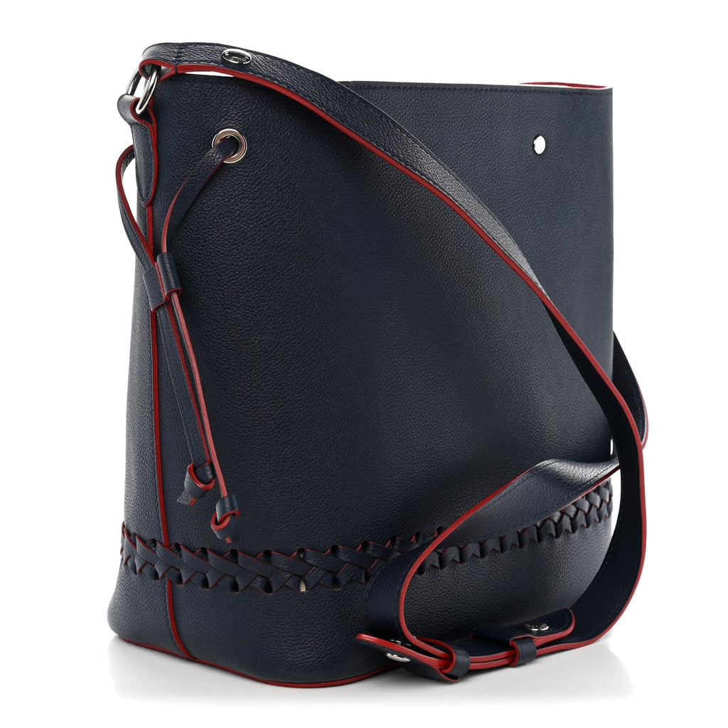 Soft Calfskin Braided Lockme Bucket Marine Rouge
