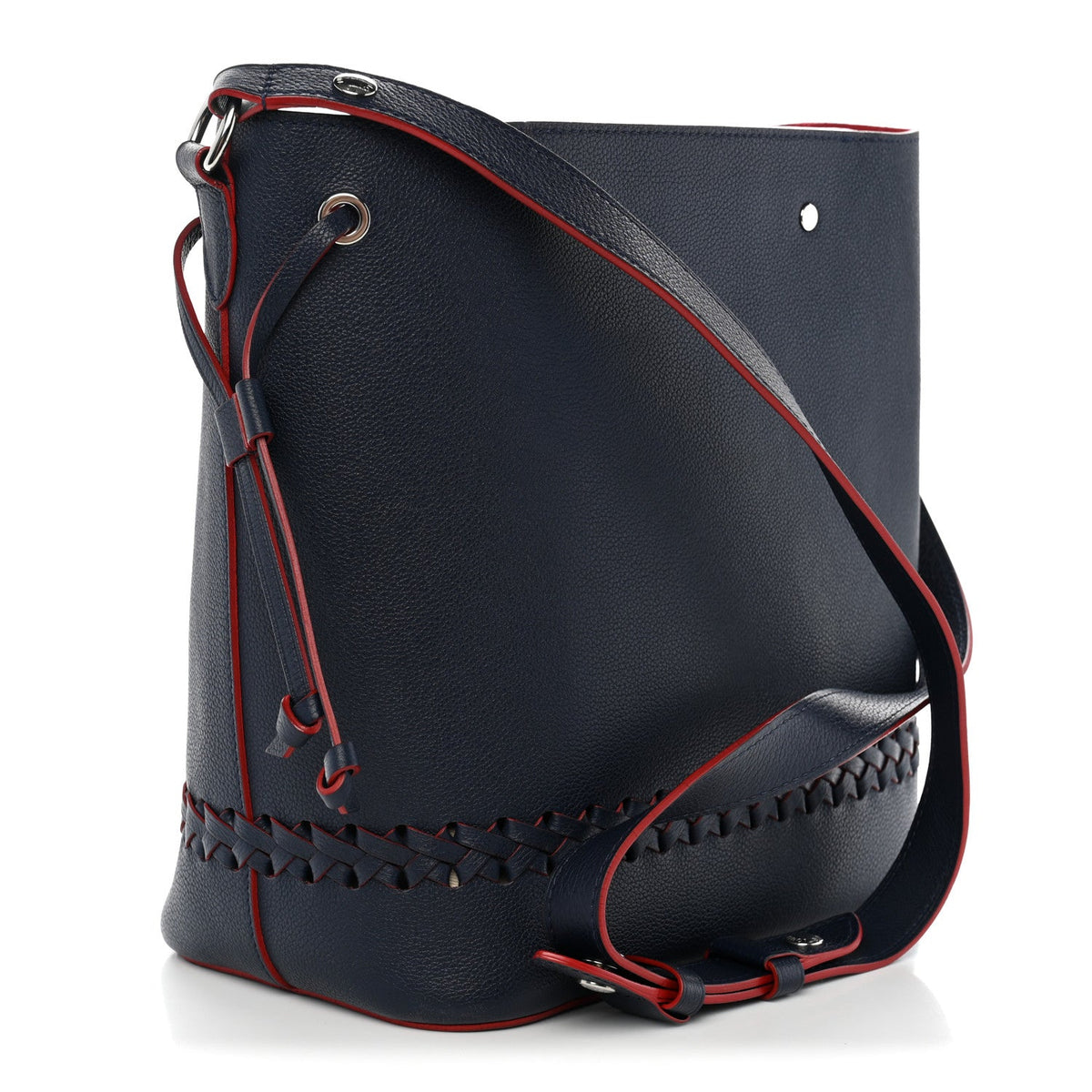Soft Calfskin Braided Lockme Bucket Marine Rouge