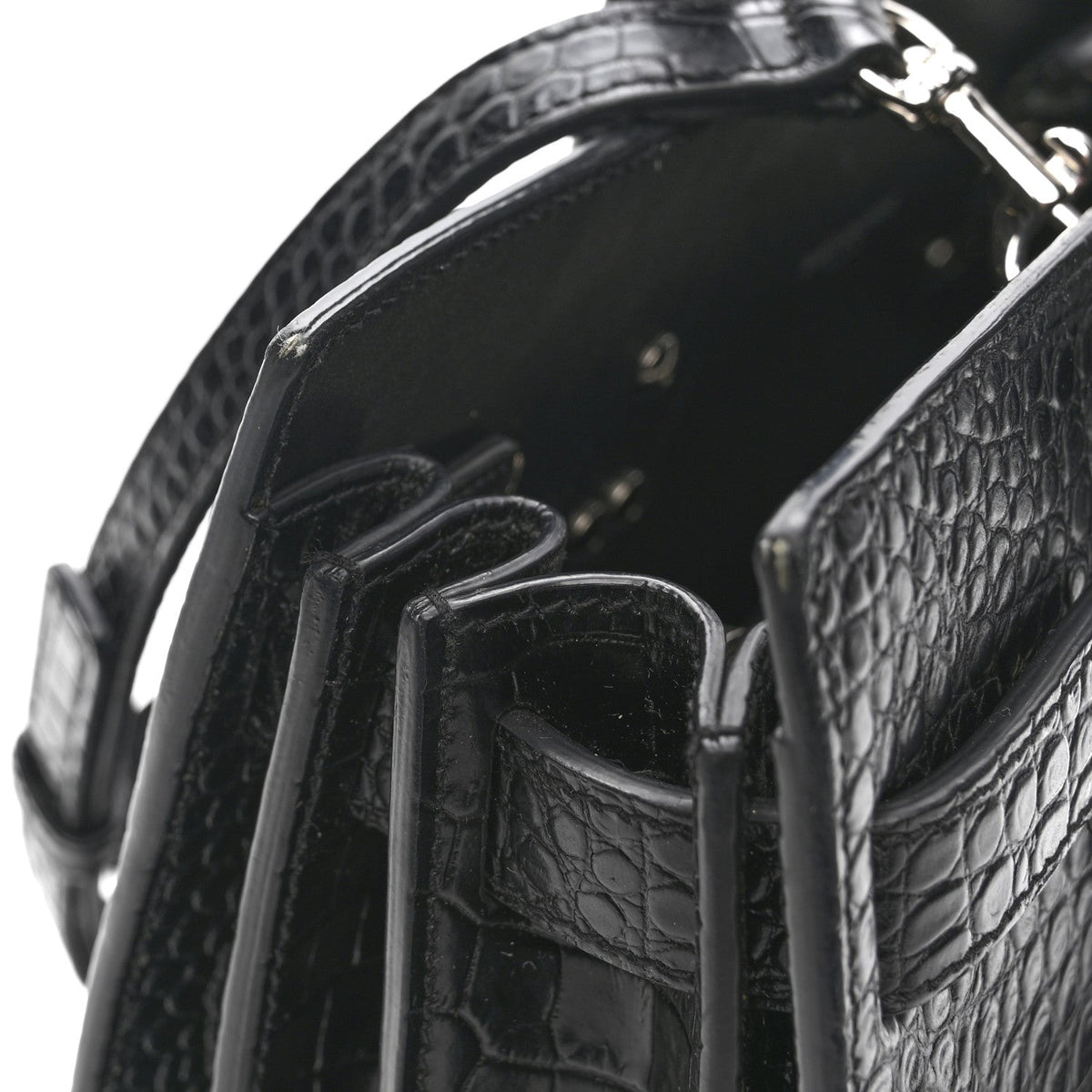 Calfskin Crocodile Embossed Baby Sac De Jour Black