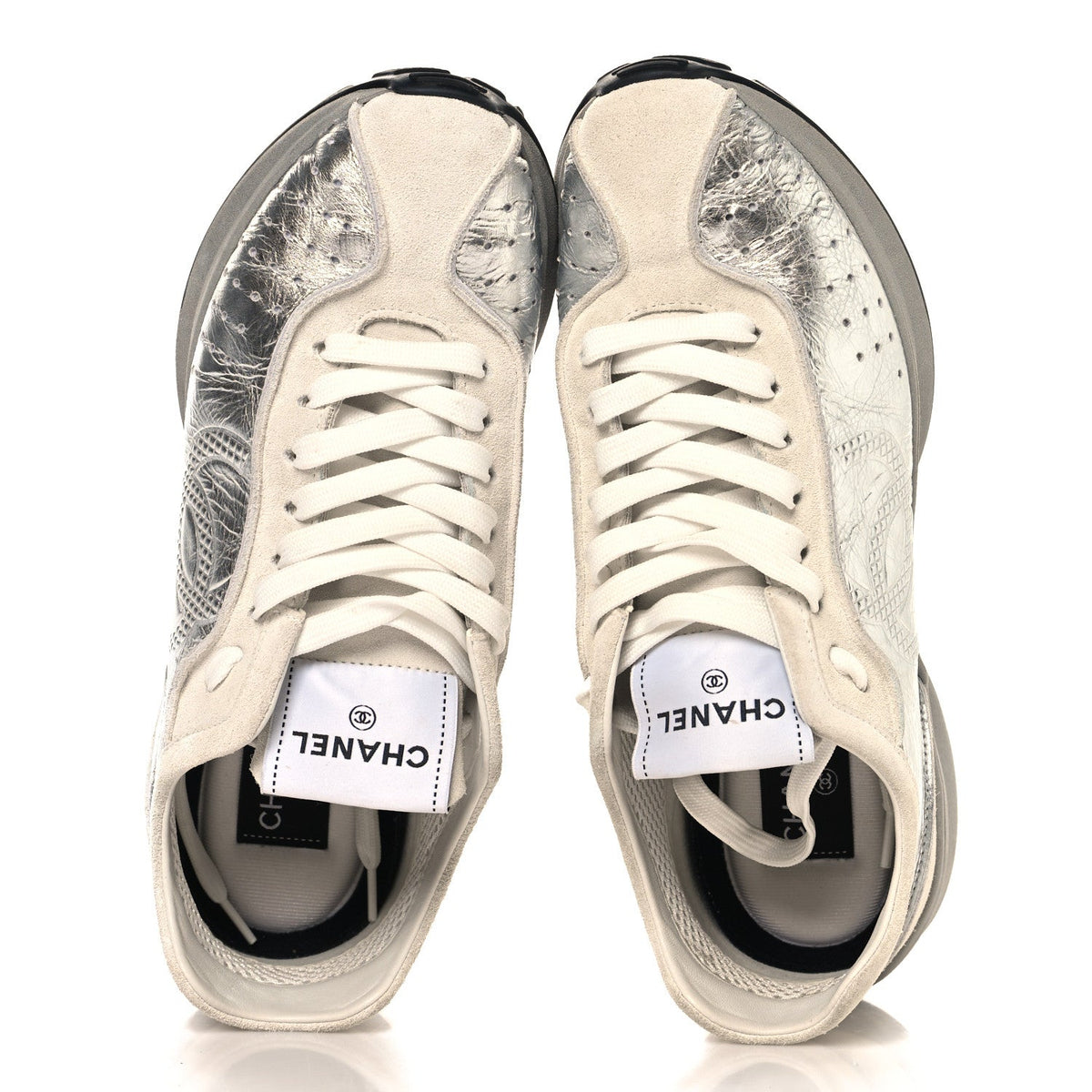 Laminated Calfskin Suede CC Sneakers 39.5 Silver Light Grey