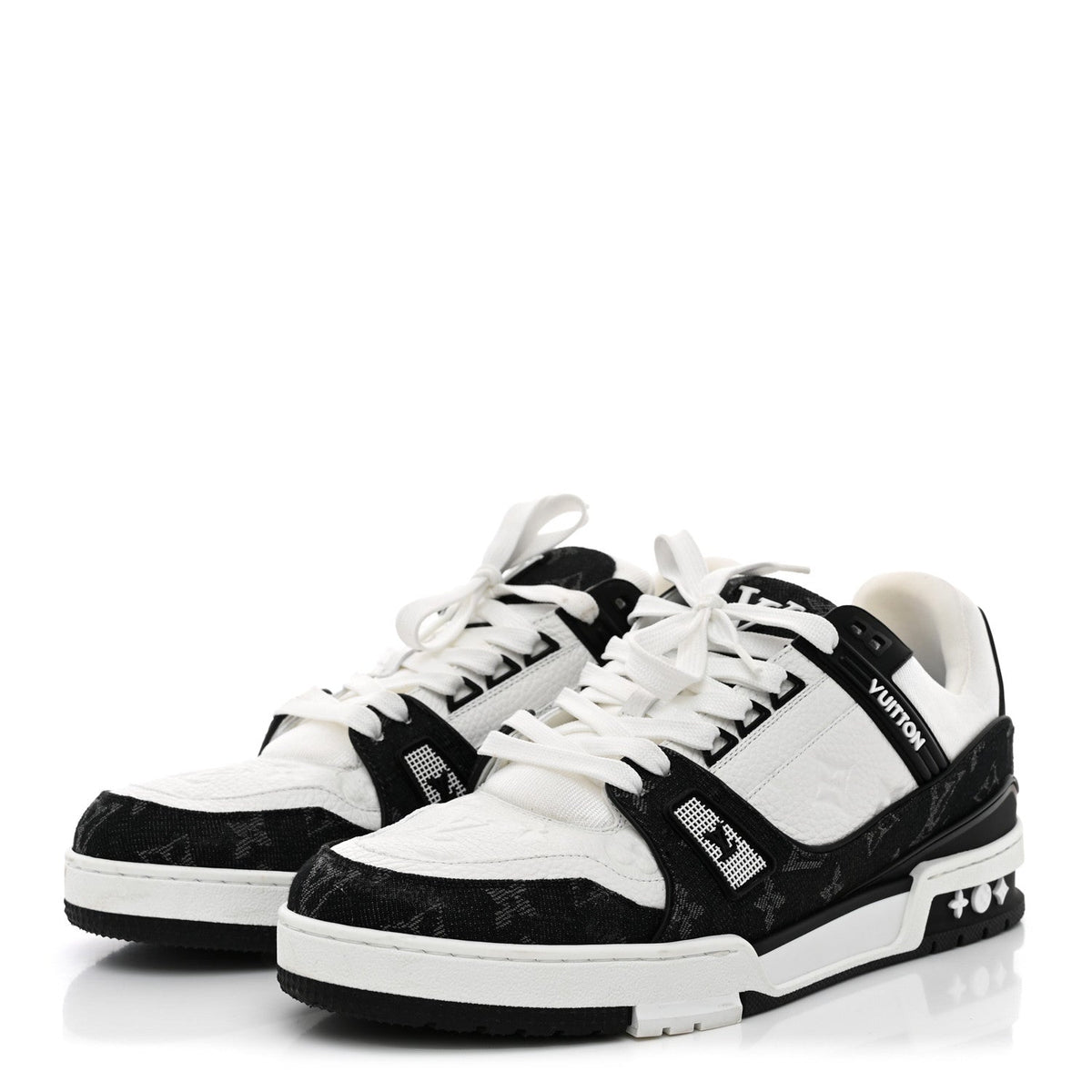 Calfskin Embossed Monogram Denim Mens LV Trainer Sneakers 10 Black