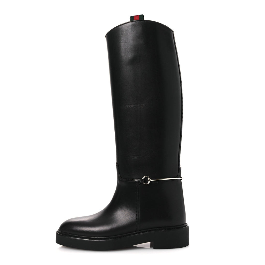 Shiny Calfskin Michelangelo Slim Horsebit Riding Boots 36 Black
