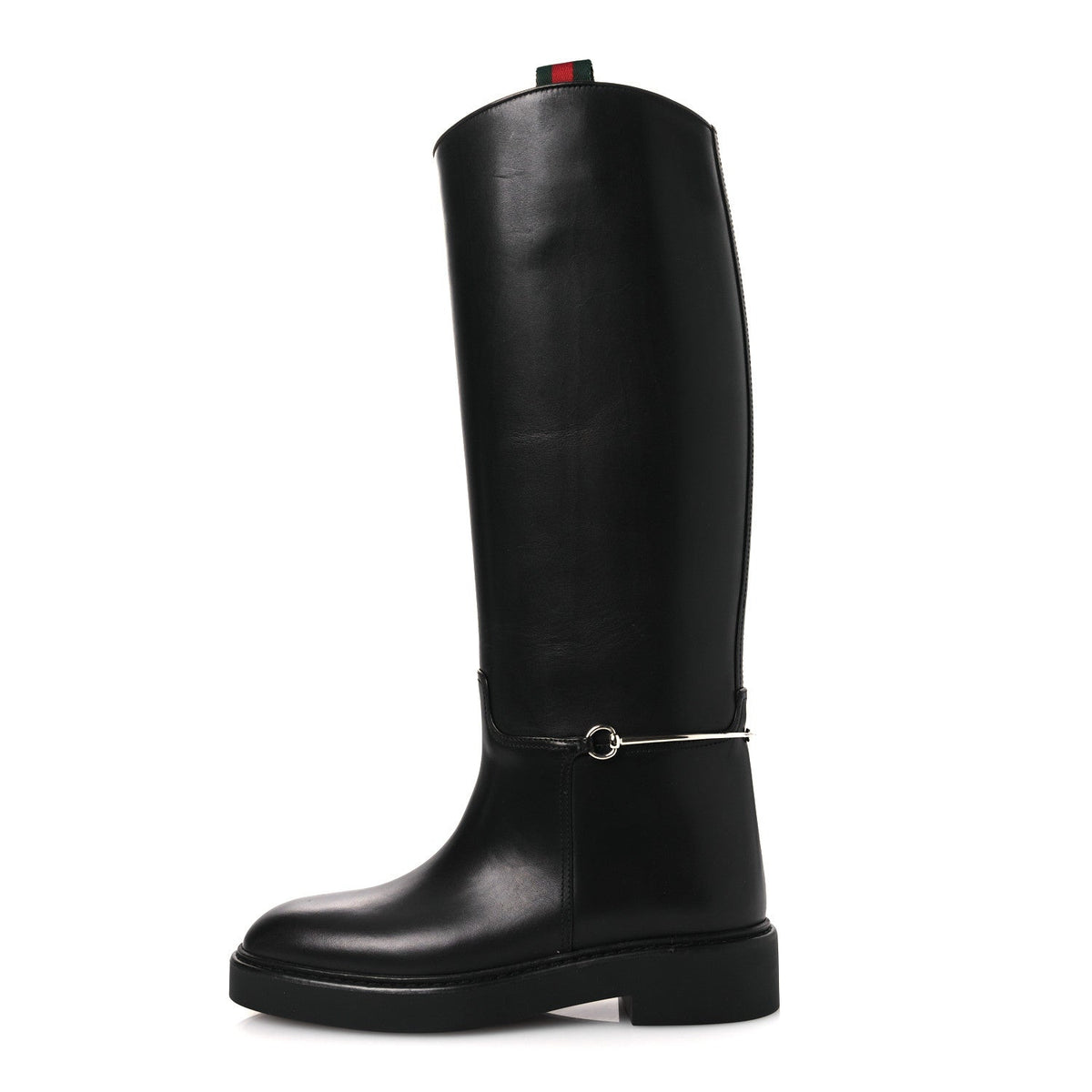 Shiny Calfskin Michelangelo Slim Horsebit Riding Boots 36 Black