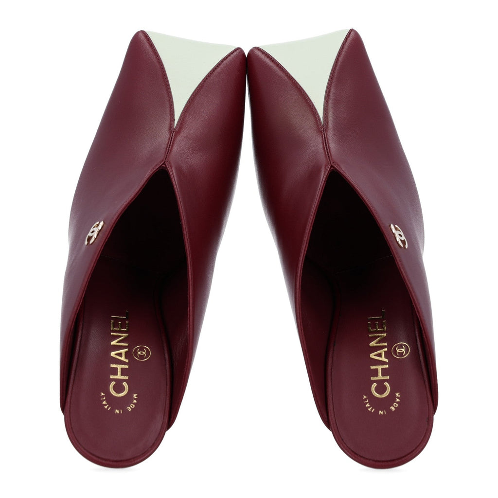 Lambskin CC Mules 38.5 Dark Burgundy Light Green