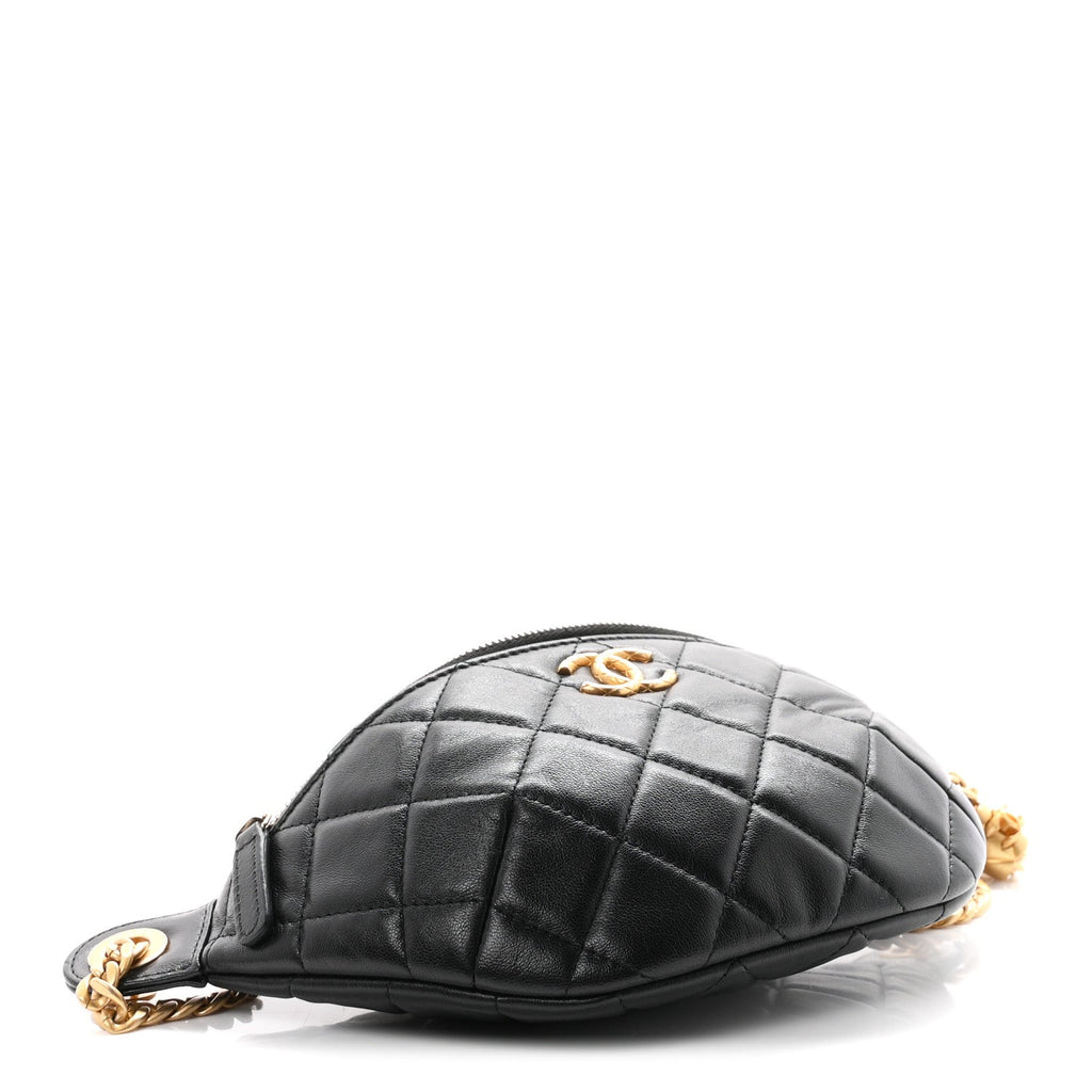 Lambskin Quilted Pillow Crush Belt Bag Black