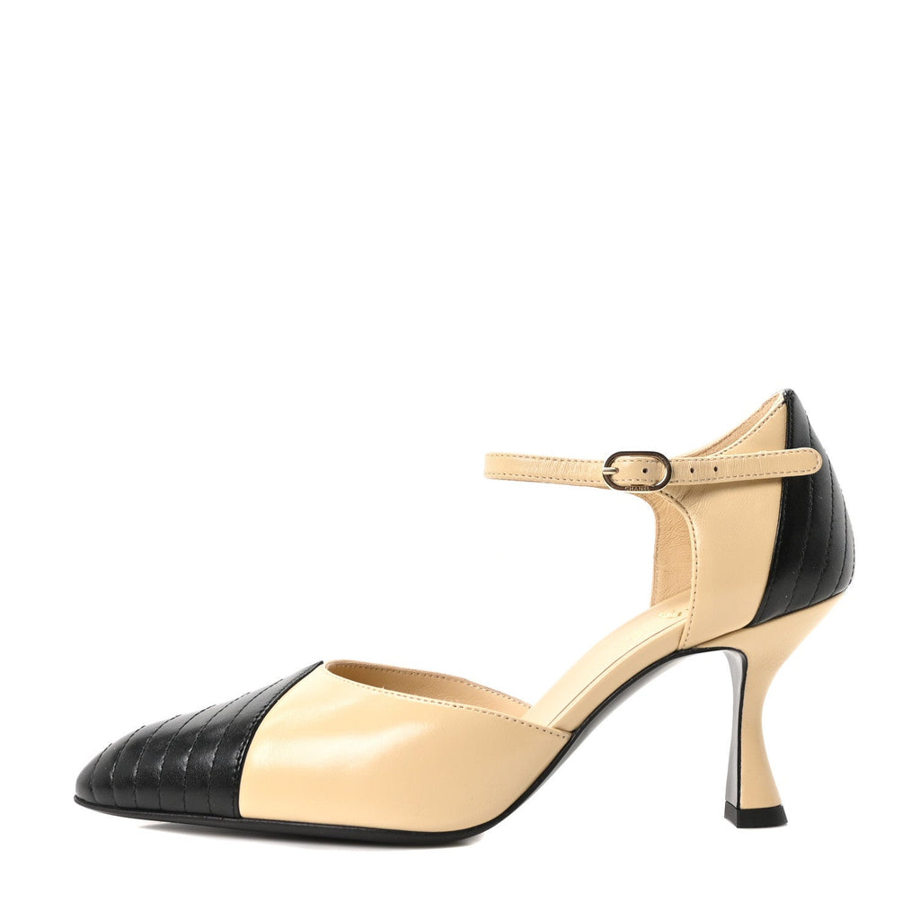 Lambskin Mary Jane Pumps 35.5 Beige Black