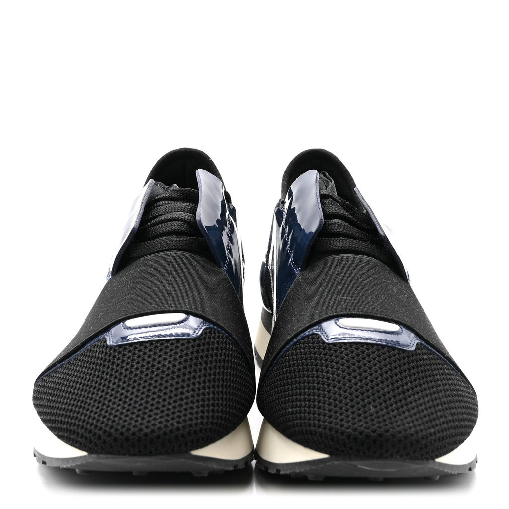 Patent Calfskin Neoprene Mesh Suede Mens Race Runner Sneakers 43 Black Navy