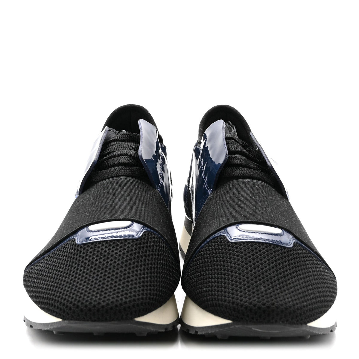 Patent Calfskin Neoprene Mesh Suede Mens Race Runner Sneakers 43 Black Navy