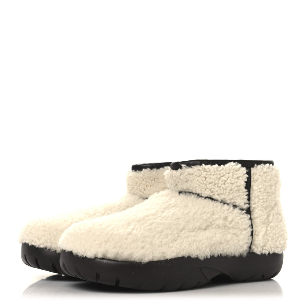 Shearling Snap Ankle Boots 40 White