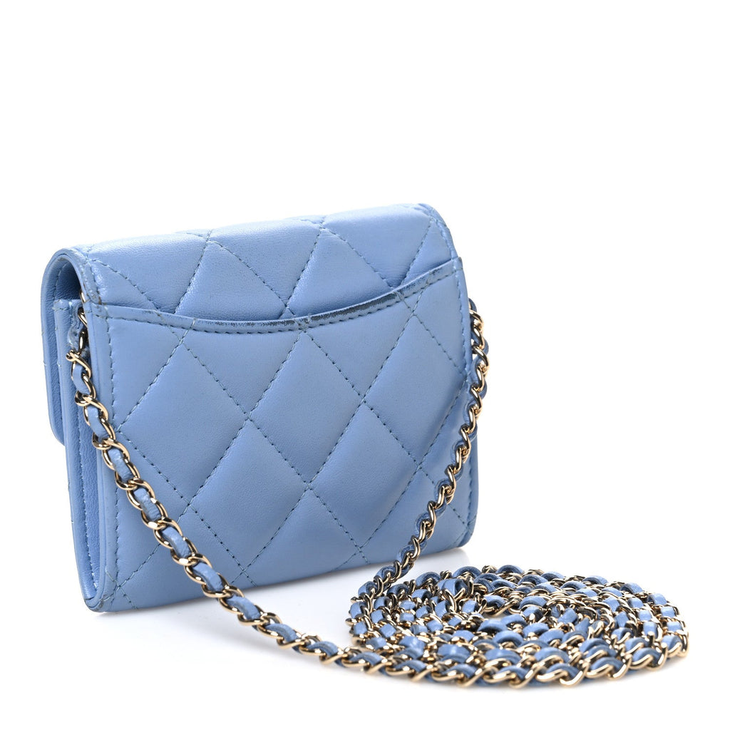 Lambskin Quilted Mini Chain Belt Bag Blue