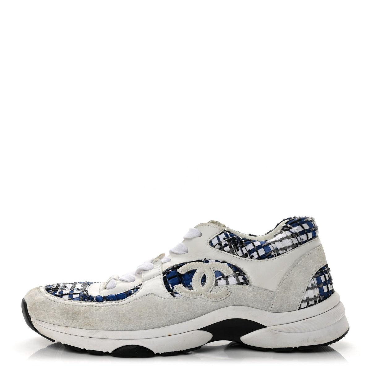 Tweed Suede Calfskin Womens CC Sneakers 41 Dark Blue Black Grey White