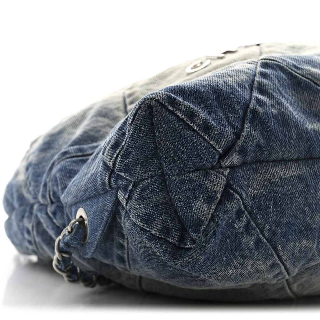 Denim Quilted Chanel 22 Backpack Blue