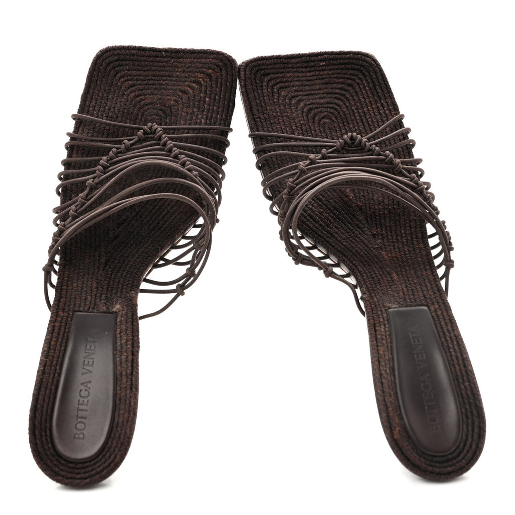 Raffia Elasticized Stretch Mule Sandals 39 Bitter Chocolate
