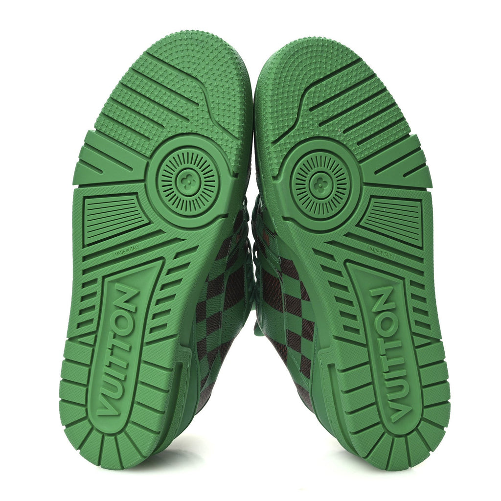 Damier Pop Grained Calfskin Mens LV Trainer Sneakers 9.5 Green