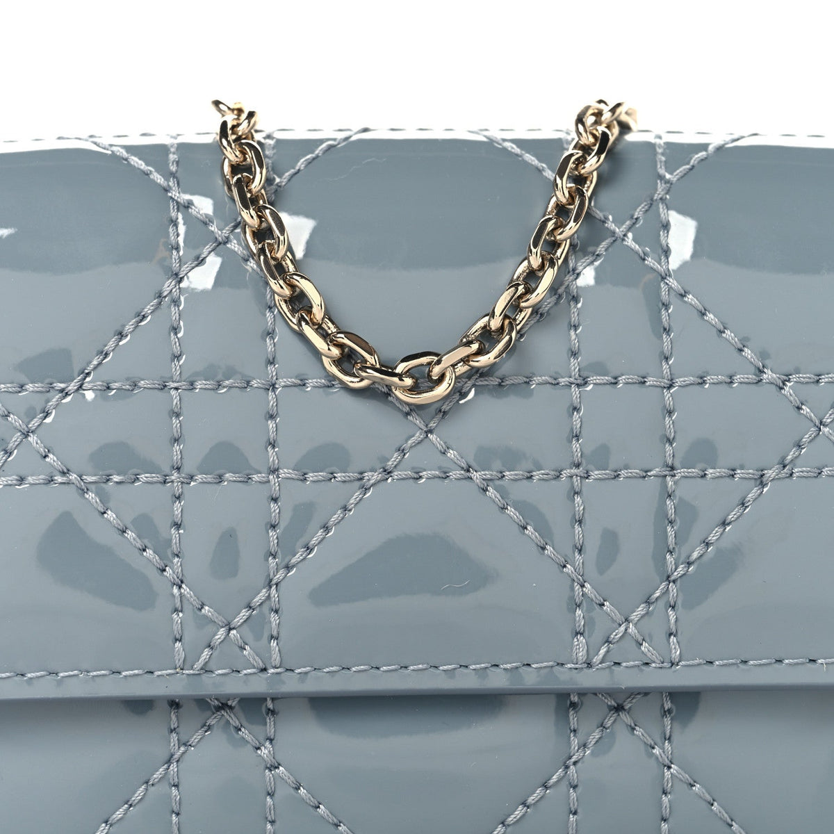 Patent Cannage Mini Waist Pouch on Chain Denim