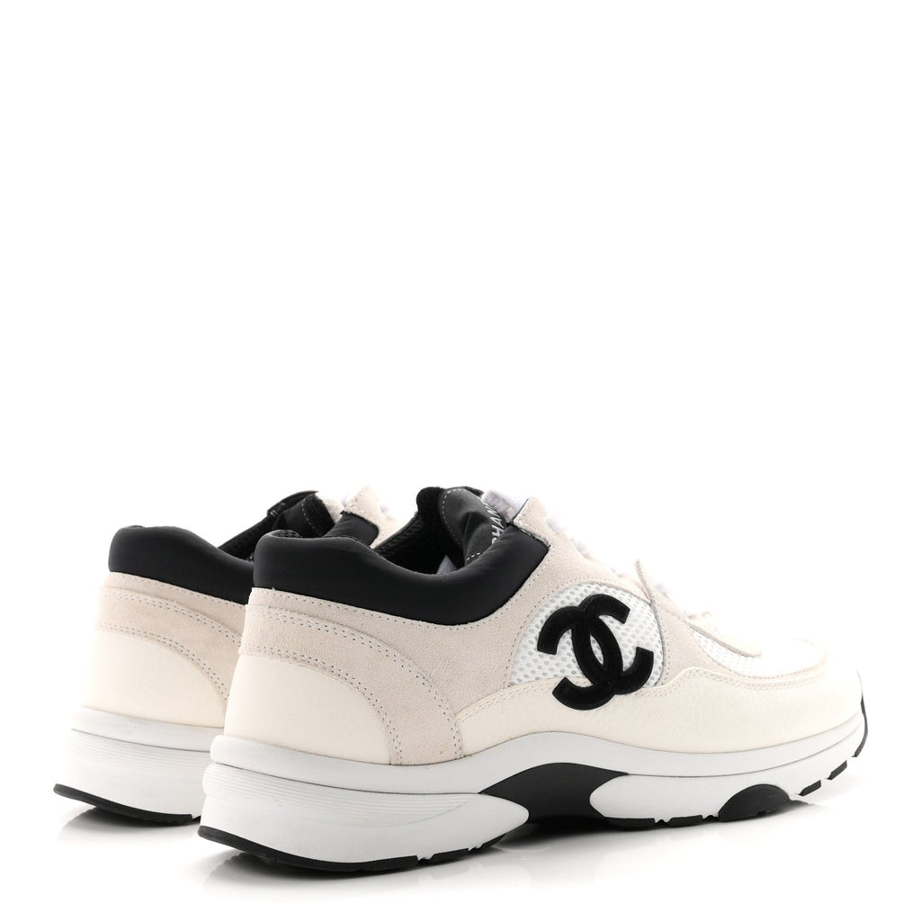 Mesh Suede Calfskin Grained Calfskin Womens CC Sneakers 40.5 White Black