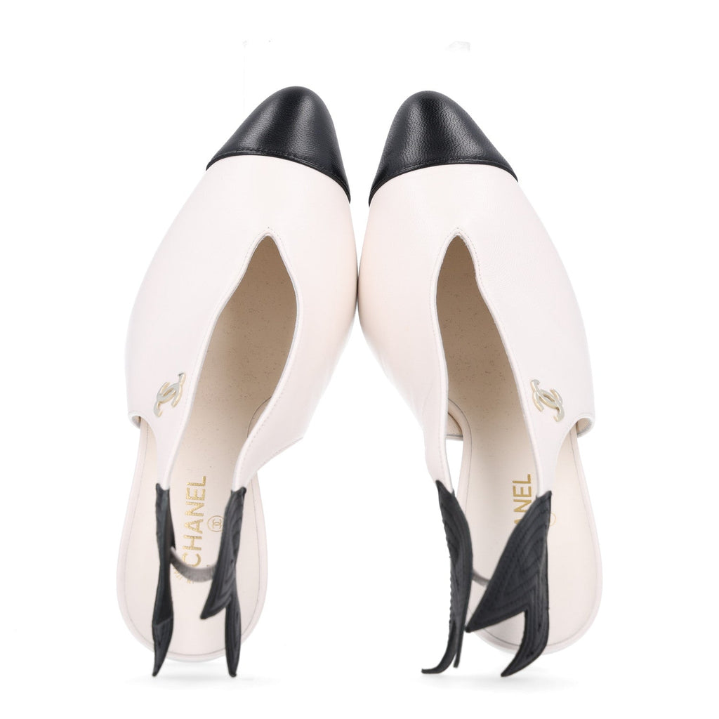 Lambskin Slingback Pumps 37.5 White Black