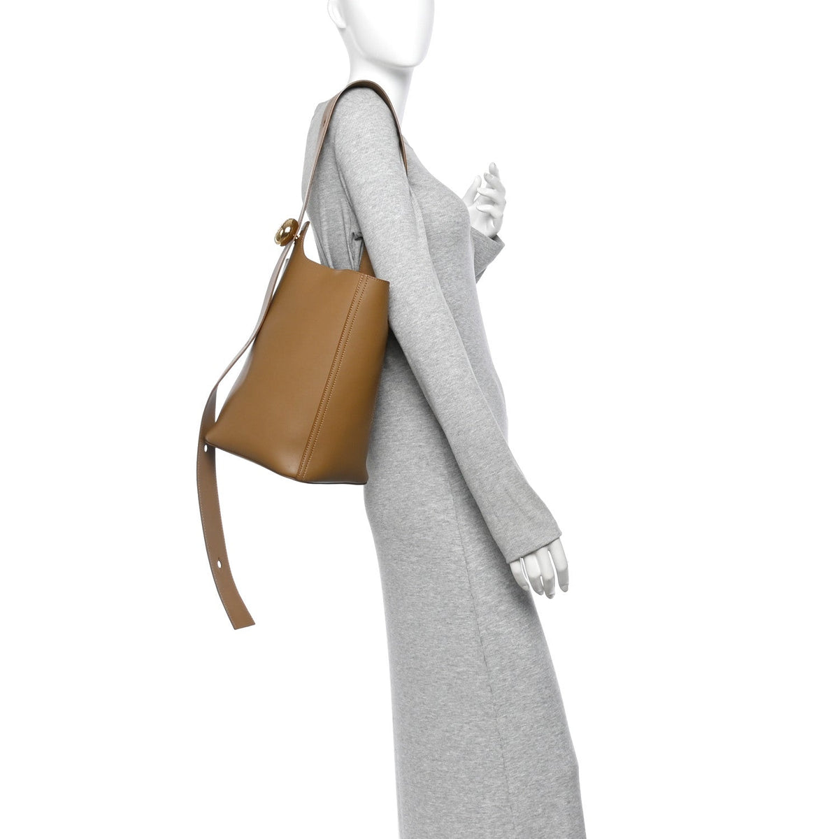 Smooth Calfskin Medium Pebble Bucket Bag Oak
