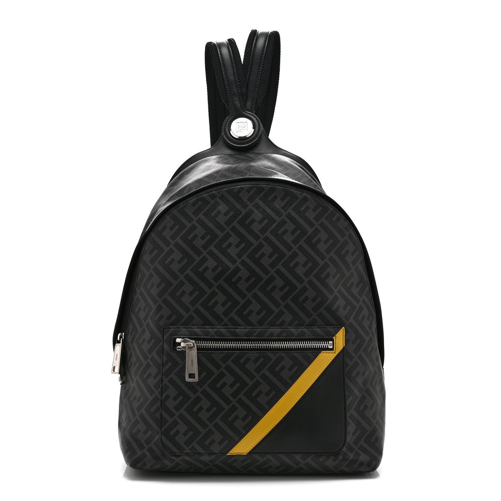 Glazed Fabric Vitello King FF 1974 Diagonal Medium Chiodo Backpack  Black Sunflower