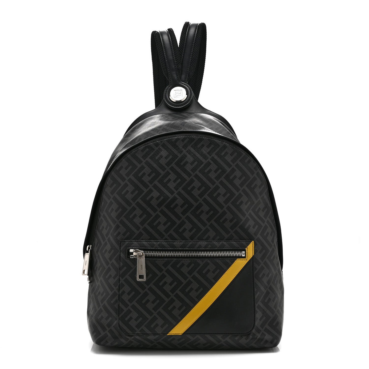 Glazed Fabric Vitello King FF 1974 Diagonal Medium Chiodo Backpack  Black Sunflower