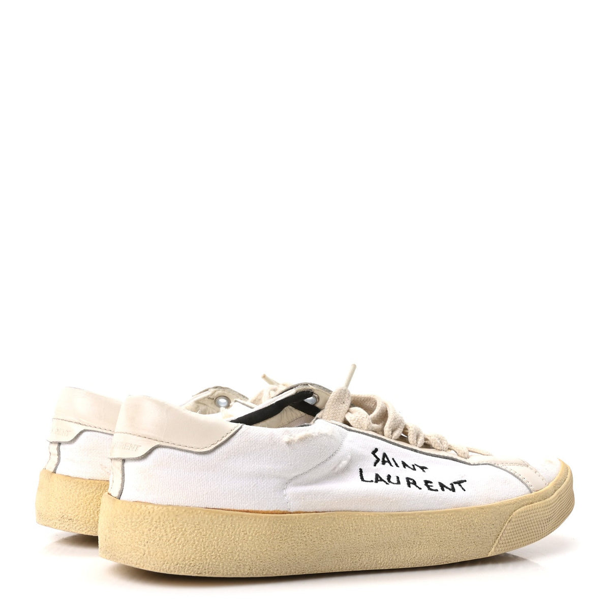 Distressed Canvas Court Classic Sneakers 39 Panna