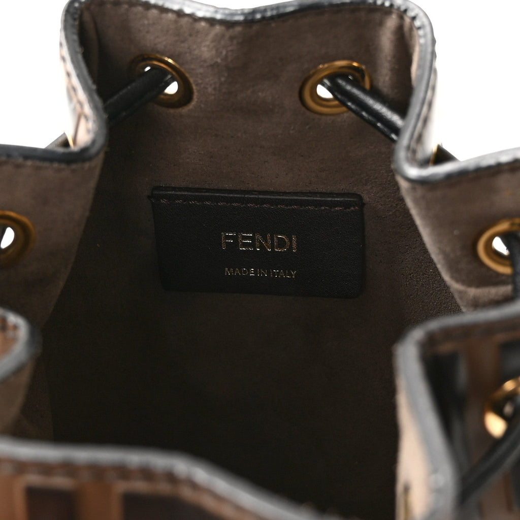 Vitello Liberty F is Fendi Bi-Color FF 1974 Embossed Mini Mon Tresor Bucket Bag Maya Black