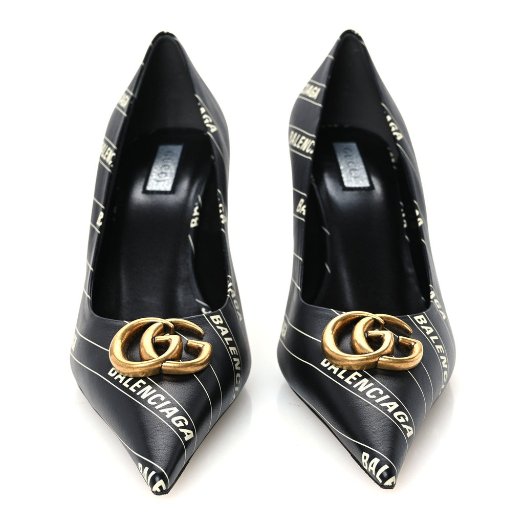 X Gucci Calfskin Logo Print Knife 80mm Pumps 37.5 Black