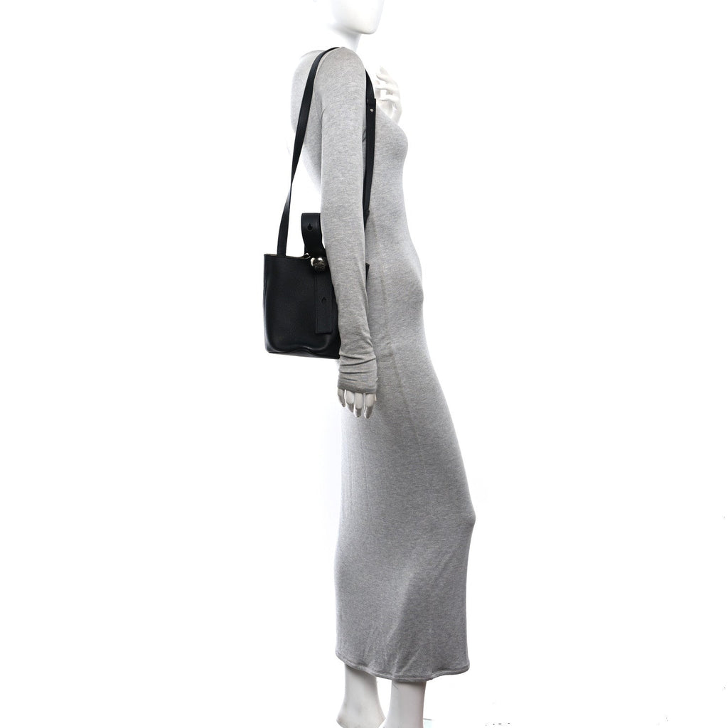 Soft Grained Calfskin Mini Pebble Bucket Bag Black
