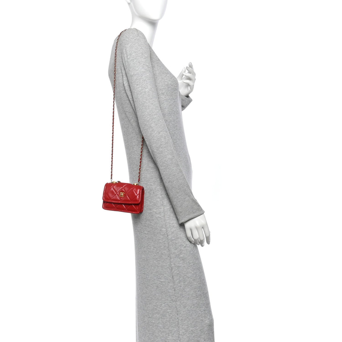 Shiny Lambskin Quilted Extra Mini Flap Red