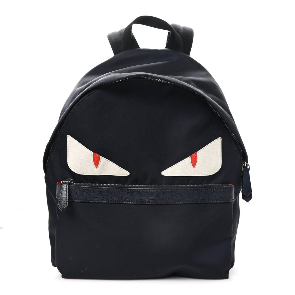 Nylon Vitello Liberty Crocodile Embossed Monster Eyes Pouch Pocket Backpack Navy