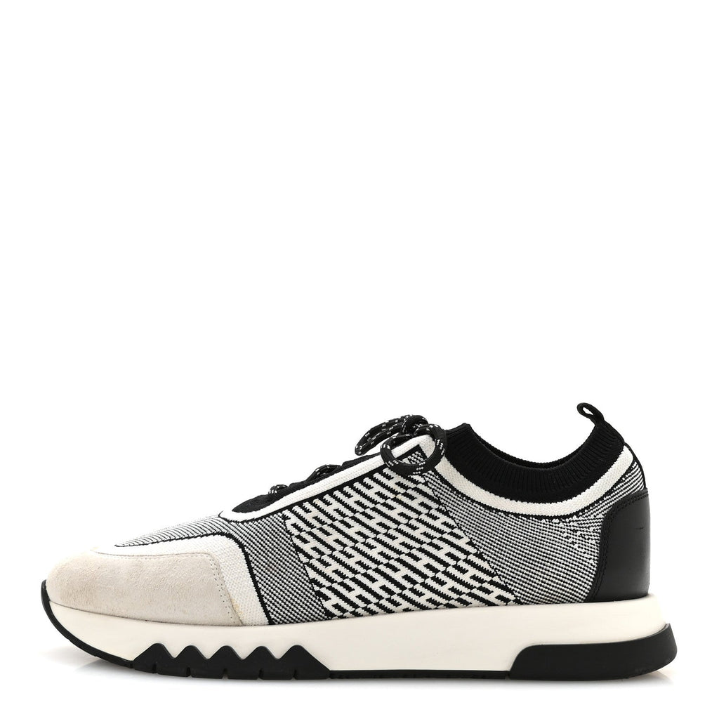 Knit Goatskin Mens Addict Sneakers 41 Black White
