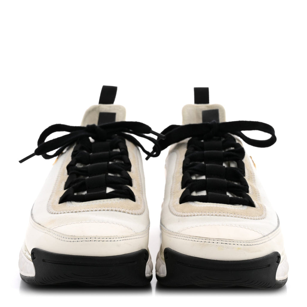 Velvet Calfskin Mixed Fibers CC Sneakers 40 Ivory Black