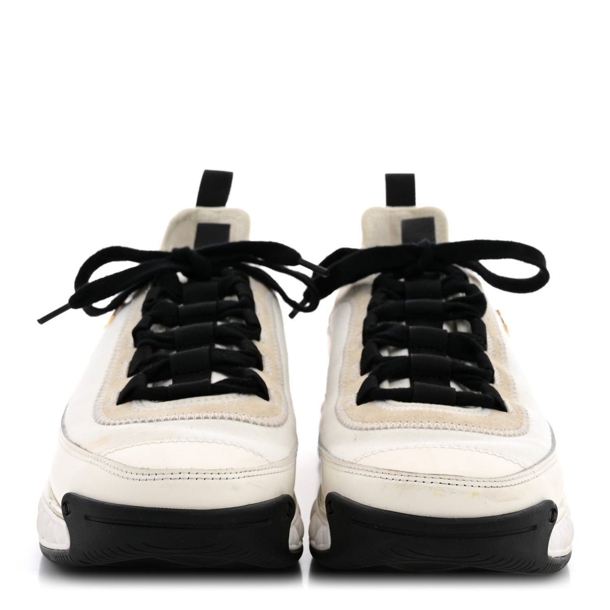 Velvet Calfskin Mixed Fibers CC Sneakers 40 Ivory Black