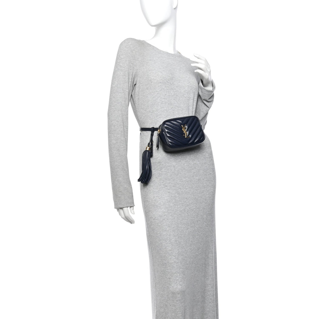 Calfskin Matelasse Monogram Lou Belt Bag Black Deep Marine