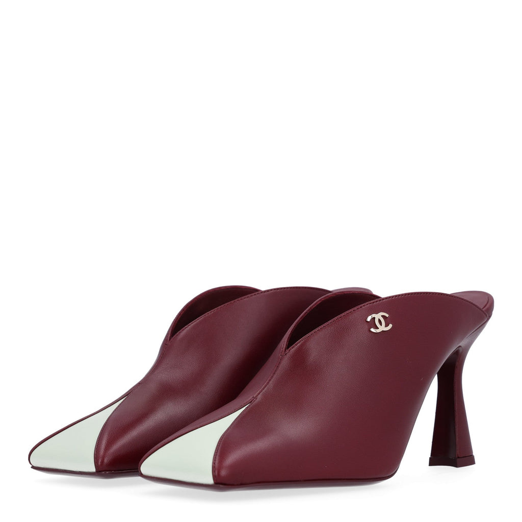 Lambskin CC Mules 38.5 Dark Burgundy Light Green