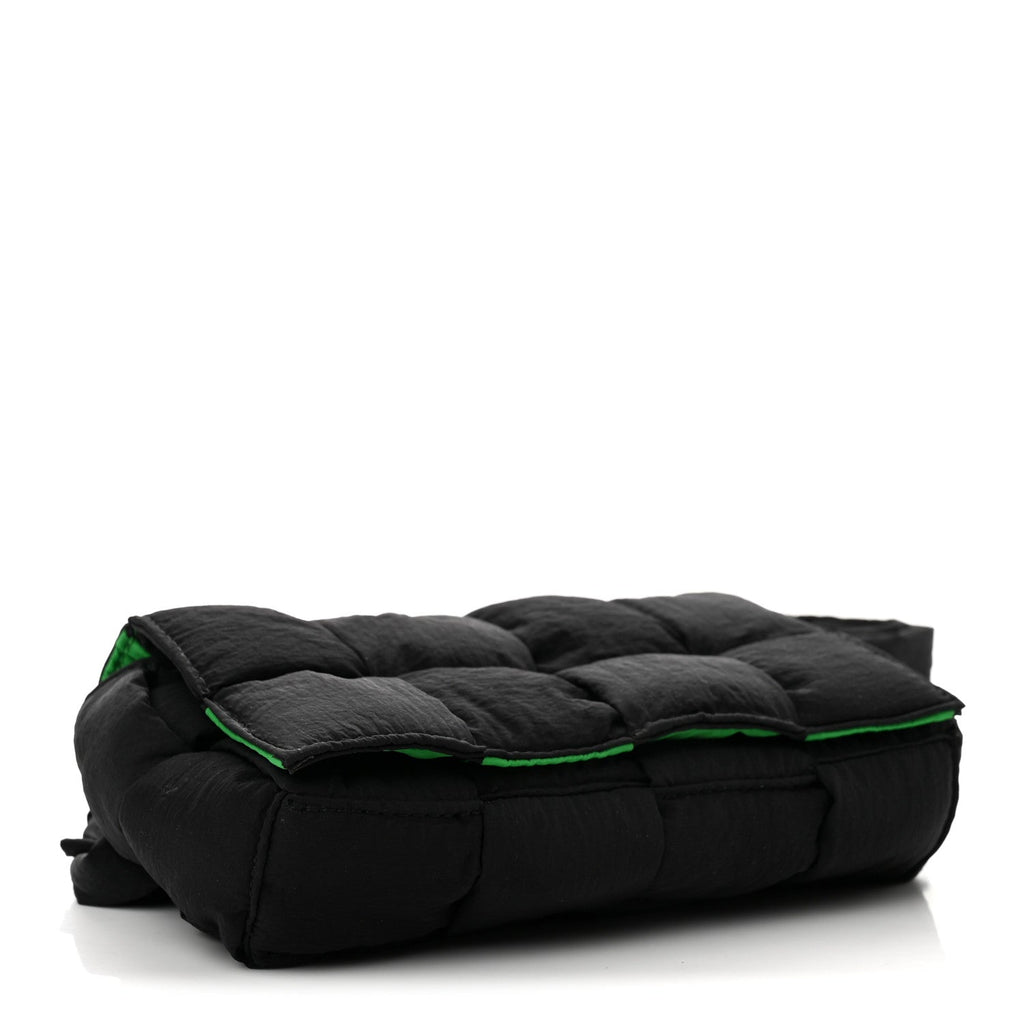Nylon Intrecciato Padded Tech Mini Cassette Belt Bag Black Green
