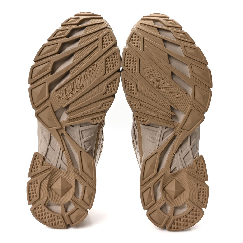 Mesh Calfskin Rockstud Womens Platform Sneakers 41 Poudre