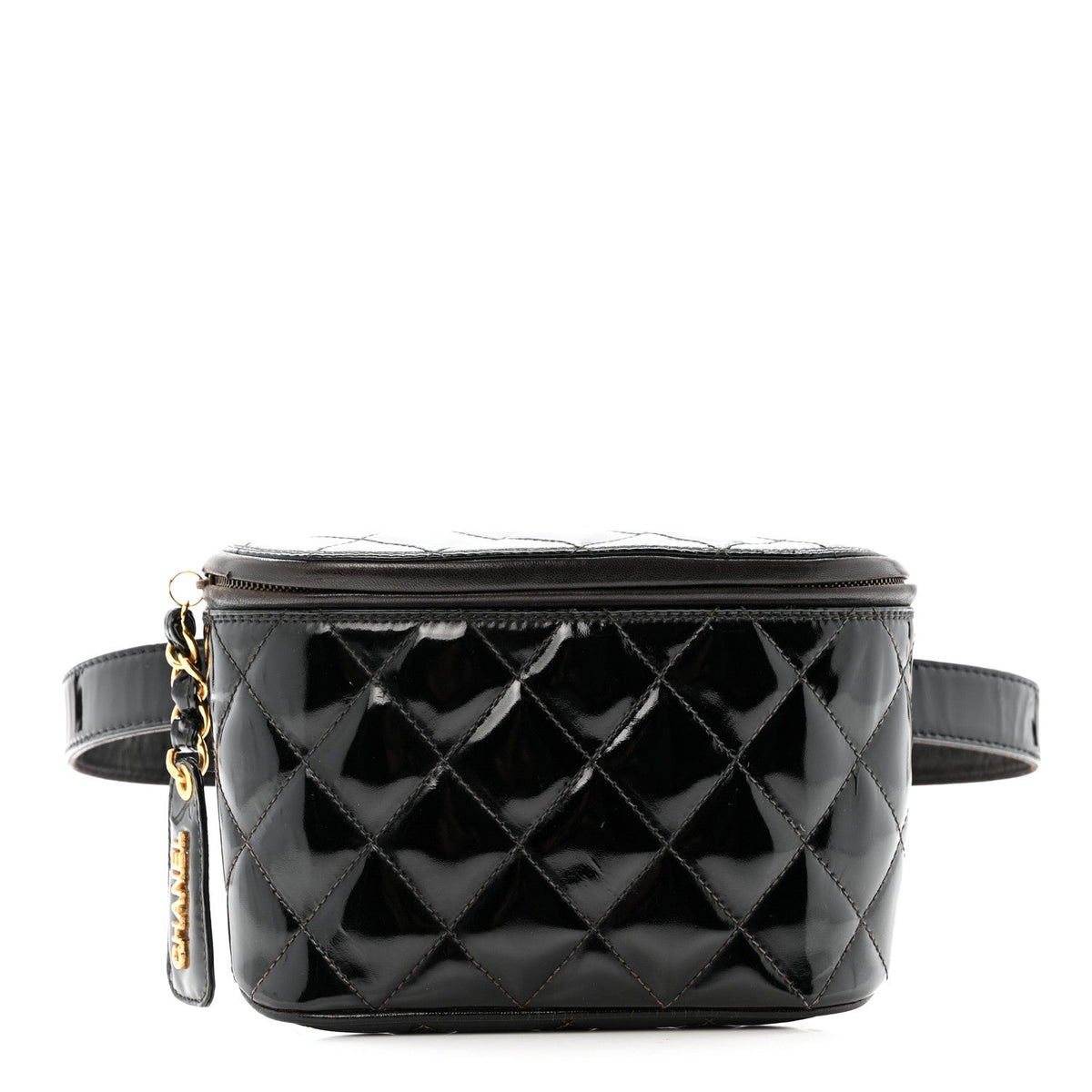 Patent Calfskin Quilted Waist Belt Bag 70 28 Black
