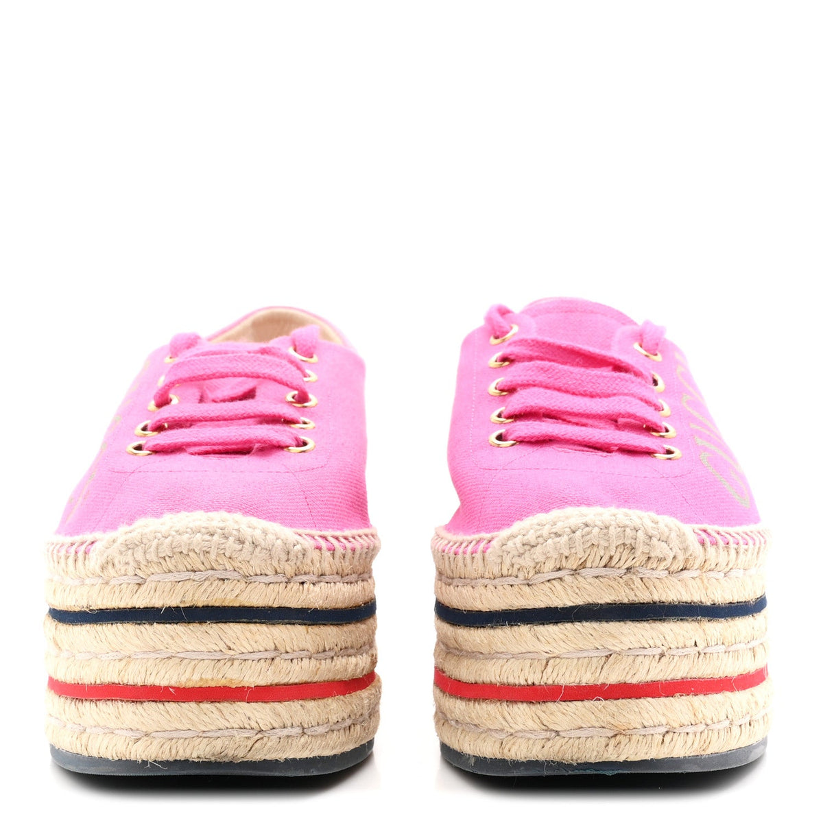 Canvas Logo Lace-Up Platform Espadrilles 37.5 Pink