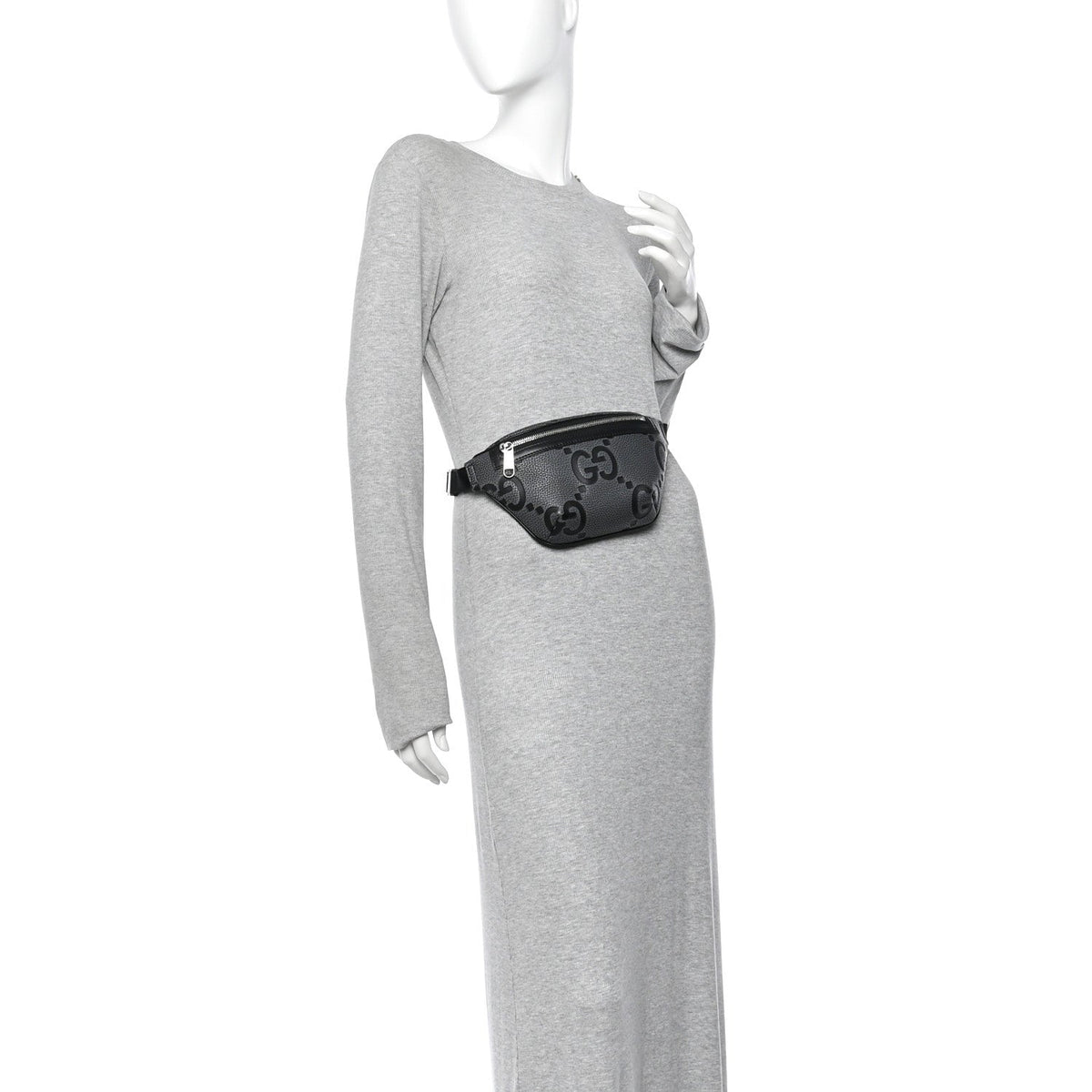 Piuma Calfskin Jumbo GG Embossed Small Belt Bag Dark Grey Black