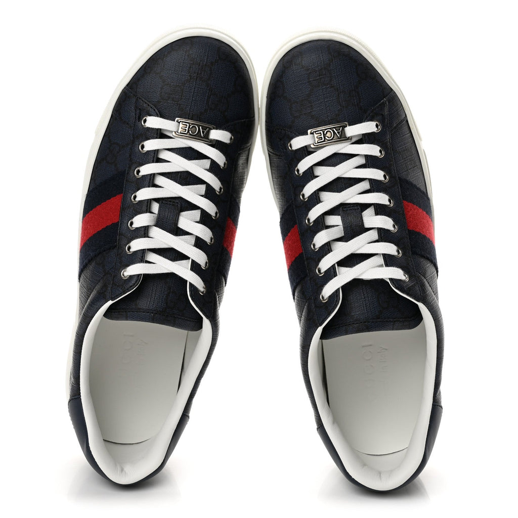 GG Supreme Monogram Web Mens New Ace Sneakers 8 Dark Blue