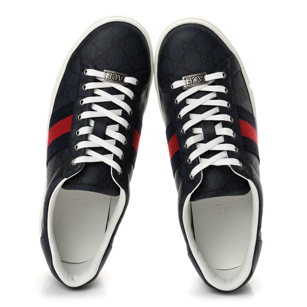 GG Supreme Monogram Web Mens New Ace Sneakers 8 Dark Blue