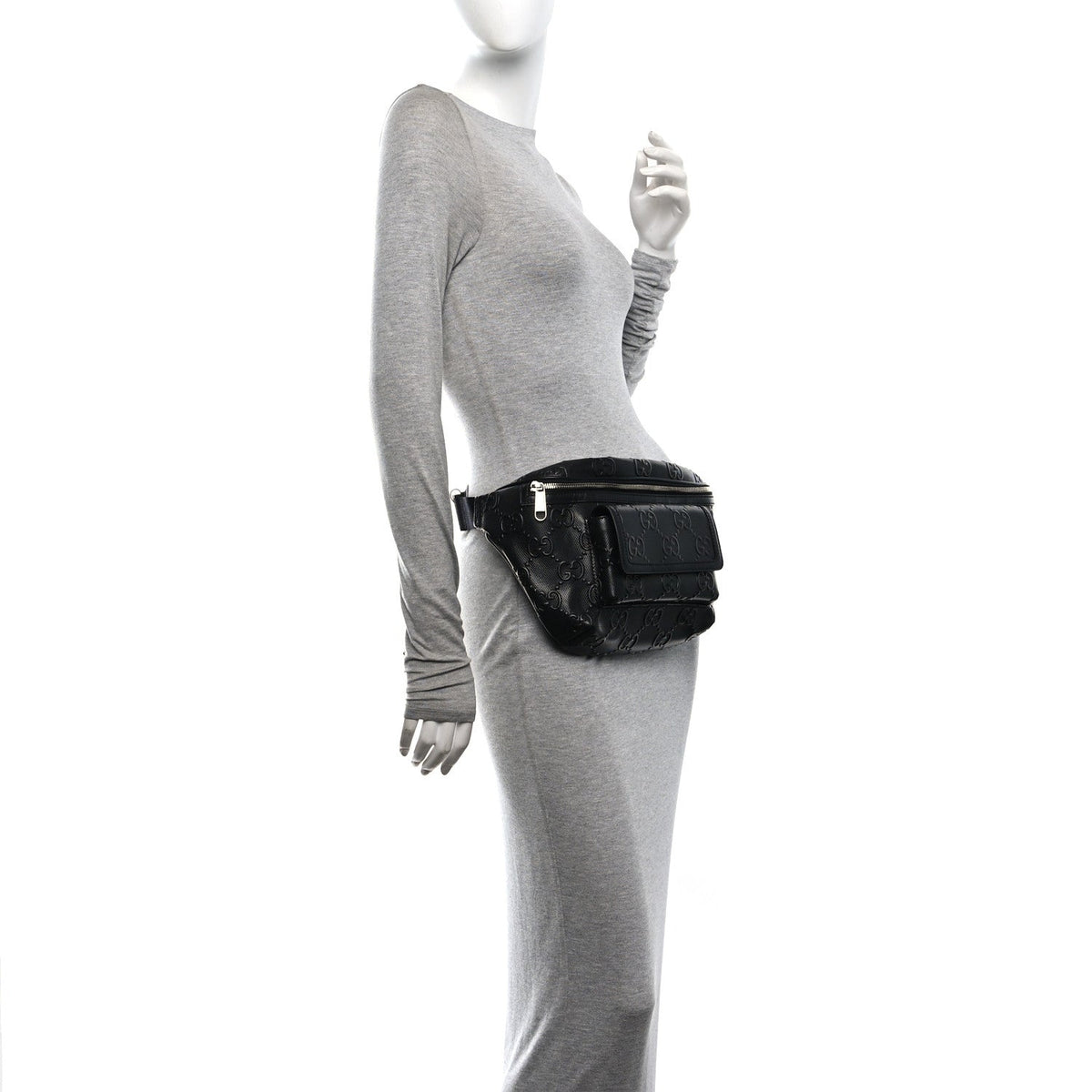 Calfskin GG Tennis Embossed Pocket Belt Bag Black